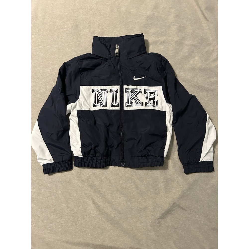 Nike Toddler Boys Windbreaker Jacket 2T Navy Blue White Full Zip Spellout Logo
